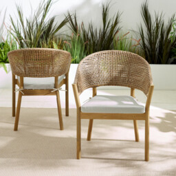 2x Asa Wood, Wicker & Cream Indoor / Outdoor Dining Chairs - thumbnail 3