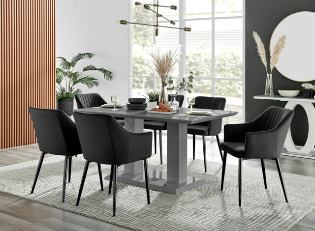 Imperia High Gloss Grey Dining Table & 6 Calla Black Leg Chairs - image 1