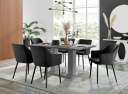 Imperia High Gloss Grey Dining Table & 6 Calla Black Leg Chairs - thumbnail 1