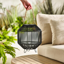 Naples Black Rattan Hanging Solar Outdoor Lantern - thumbnail 3