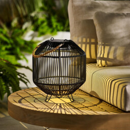 Naples Black Rattan Hanging Solar Outdoor Lantern - thumbnail 2