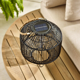 Naples Black Rattan Hanging Solar Outdoor Lantern - thumbnail 4