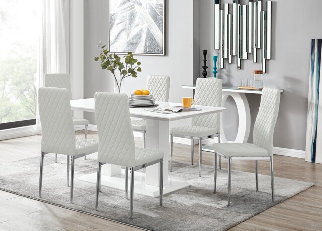 Imperia White High Gloss Dining Table And 6 Milan Chairs Set - image 1