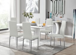 Imperia White High Gloss Dining Table And 6 Milan Chairs Set - thumbnail 1