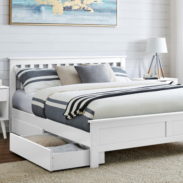 Azure White Solid Pine King Bed Frame + 4 Drawers - image 1