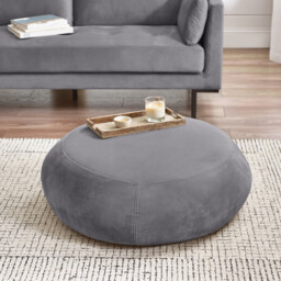 Otis Grey Velvet Footstool - thumbnail 1