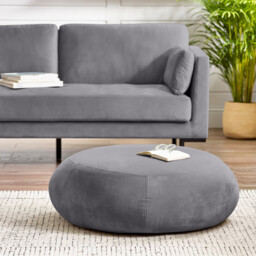 Otis Grey Velvet Footstool - thumbnail 3