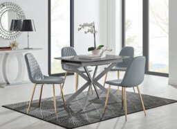 Lira 100cm Grey Metal Extending Dining Table & 4 Corona Gold Leg Chairs