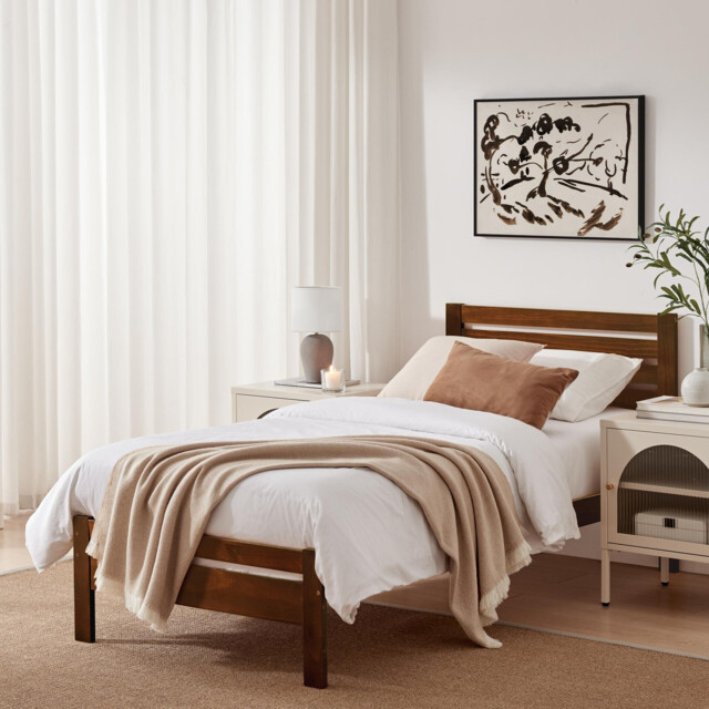 Declan Walnut Solid Pine Single Bed Frame - image 1