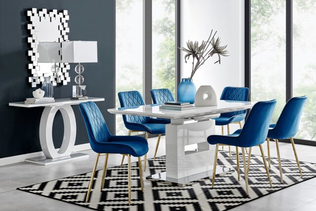 Arezzo Large Extending Dining Table and 6 Pesaro Gold Leg Chairs - image 1