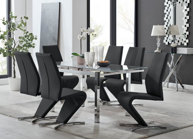 Enna White Glass Extending Dining Table and 6 Willow Chairs - image 1