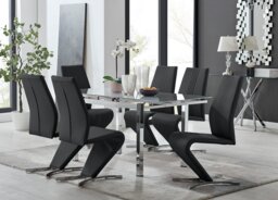 Enna White Glass Extending Dining Table and 6 Willow Chairs - thumbnail 1