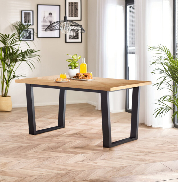Cotswold Rectangular Oak and Black Wood Large 6 Seater Dining Table - image 1