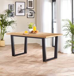 Furniturebox Cotswold Rectangular Oak and Black Large 6 Seater Dining Table, Wood in Wood/Black/Oak - Size: 90x75x150 cm