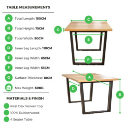 Cotswold Rectangular Oak and Black Wood Large 6 Seater Dining Table - thumbnail 3