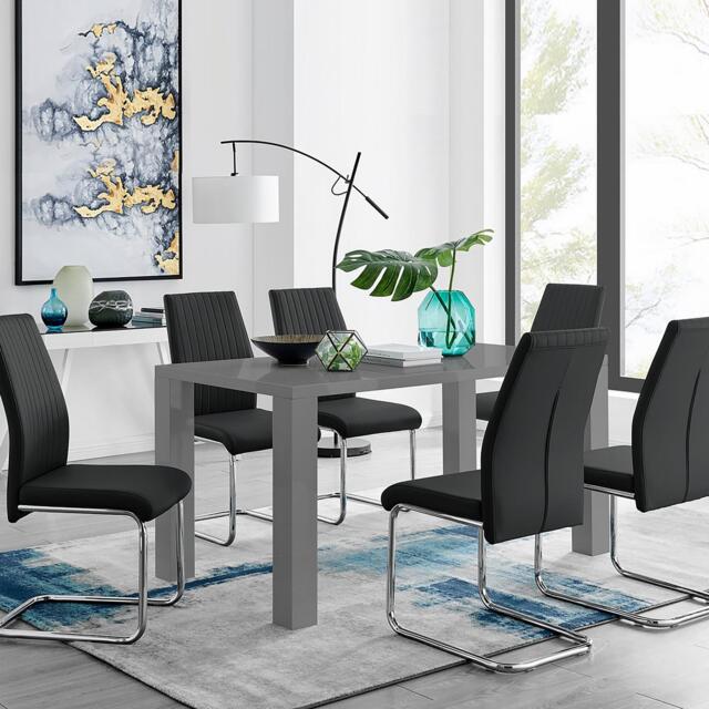 Pivero Grey High Gloss Dining Table and 6 Lorenzo Dining Chairs - image 1