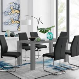 Pivero Grey High Gloss Dining Table and 6 Lorenzo Dining Chairs - thumbnail 1