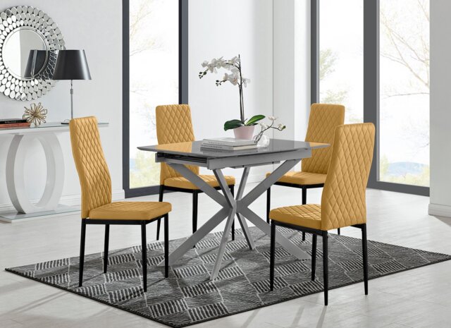 Lira 100cm Grey Metal Extending Dining Table & 4 Velvet Milan Black Leg Chairs - image 1