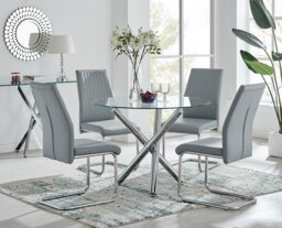 Selina Round Glass And Chrome Metal Dining Table And 4 Lorenzo Chairs Set - thumbnail 1