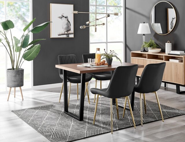 Kylo Brown Wood Effect Dining Table & 4 Pesaro Gold Leg Chairs - image 1