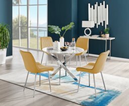 Novara White Marble Round Dining Table & 4 Pesaro Silver Leg Chairs - thumbnail 1
