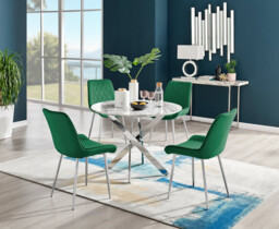 Novara White Marble Round Dining Table & 4 Pesaro Silver Leg Chairs - thumbnail 2