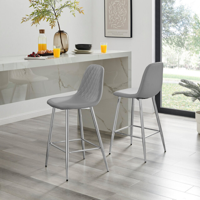 2x Corona Grey Faux Leather Counter Stools Silver Legs - image 1