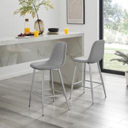 Furniturebox 2x Corona Grey Counter Stools Silver Legs, Faux Leather in Grey/Silver - Size: 42x96x47 cm