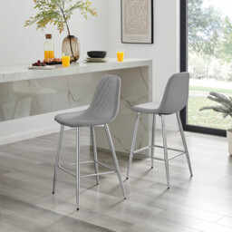 2x Corona Grey Faux Leather Counter Stools Silver Legs - thumbnail 1