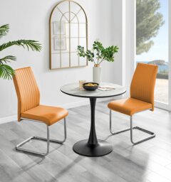Elina White Marble Effect Round Dining Table & 2 Lorenzo Chairs - thumbnail 1