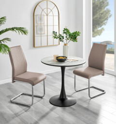 Elina White Marble Effect Round Dining Table & 2 Lorenzo Chairs - thumbnail 2
