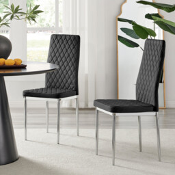 4x Milan Black Hatched Velvet Dining Chairs Silver Legs - thumbnail 1