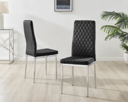4x Milan Black Hatched Velvet Dining Chairs Silver Legs - thumbnail 2
