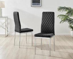 4x Milan Black Hatched Velvet Dining Chairs Silver Legs - thumbnail 2