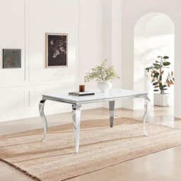 Skye Rectangular White Marble Effect Dining Table & 6 Grey Velvet Belgravia Chairs - thumbnail 3