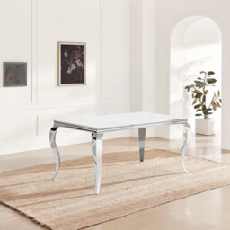 Skye Rectangular White Marble Effect Dining Table & 6 Grey Velvet Belgravia Chairs - thumbnail 4