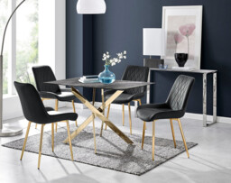 Leonardo Brown/Grey Glass Marble Effect Gold Leg Table & 4 Pesaro Gold Leg Chairs - thumbnail 4