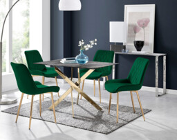 Leonardo Brown/Grey Glass Marble Effect Gold Leg Table & 4 Pesaro Gold Leg Chairs - thumbnail 2
