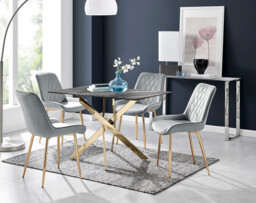 Leonardo Brown/Grey Glass Marble Effect Gold Leg Table & 4 Pesaro Gold Leg Chairs - thumbnail 3