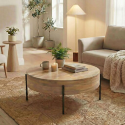 Rohan Round Solid Acacia Wood Coffee Table - thumbnail 1