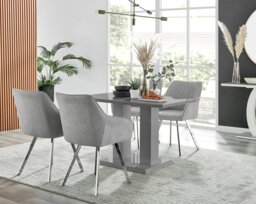 Imperia 4 Grey Dining Table and 4 Falun Silver Leg Chairs