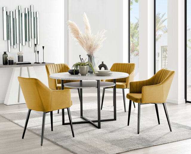 Adley Grey Concrete Effect Storage Dining Table & 4 Calla Black Leg Chairs - image 1