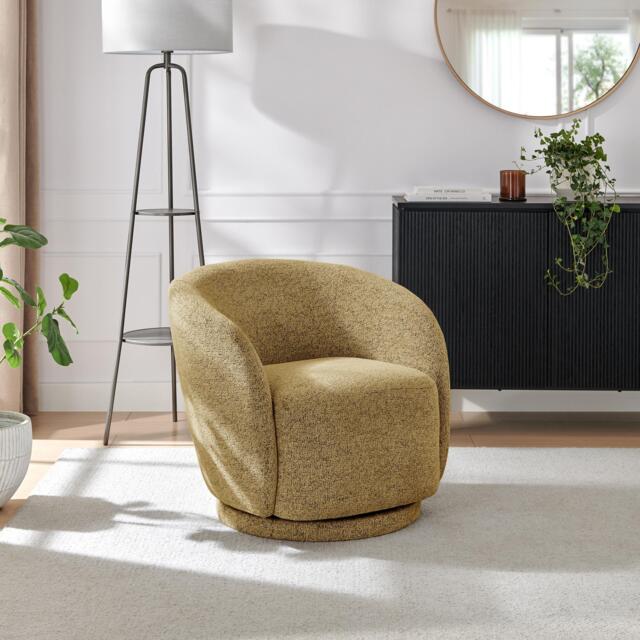 Furniturebox Romilly Mustard Yellow Fabric Swivel Accent Tub Chair, Polyester in Mustard/Yellow - Size: 67x74x75 cm - image 1