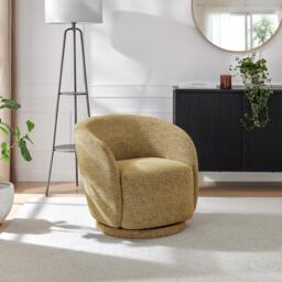 Furniturebox Romilly Mustard Yellow Fabric Swivel Accent Tub Chair, Polyester in Mustard/Yellow - Size: 67x74x75 cm