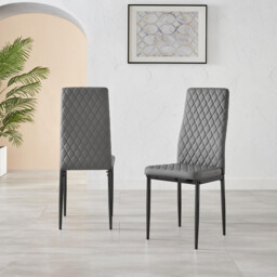 4x Milan Grey Hatched Faux Leather Dining Chairs Black Legs - thumbnail 3