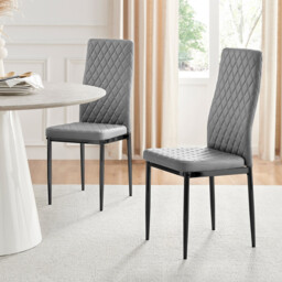 4x Milan Grey Hatched Faux Leather Dining Chairs Black Legs - thumbnail 1
