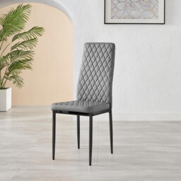4x Milan Grey Hatched Faux Leather Dining Chairs Black Legs - thumbnail 4