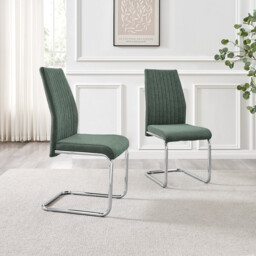 2x Lorenzo Green Fabric Dining Chairs Silver Legs - thumbnail 2