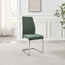 2x Lorenzo Green Fabric Dining Chairs Silver Legs - thumbnail 4