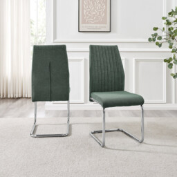 2x Lorenzo Green Fabric Dining Chairs Silver Legs - thumbnail 3